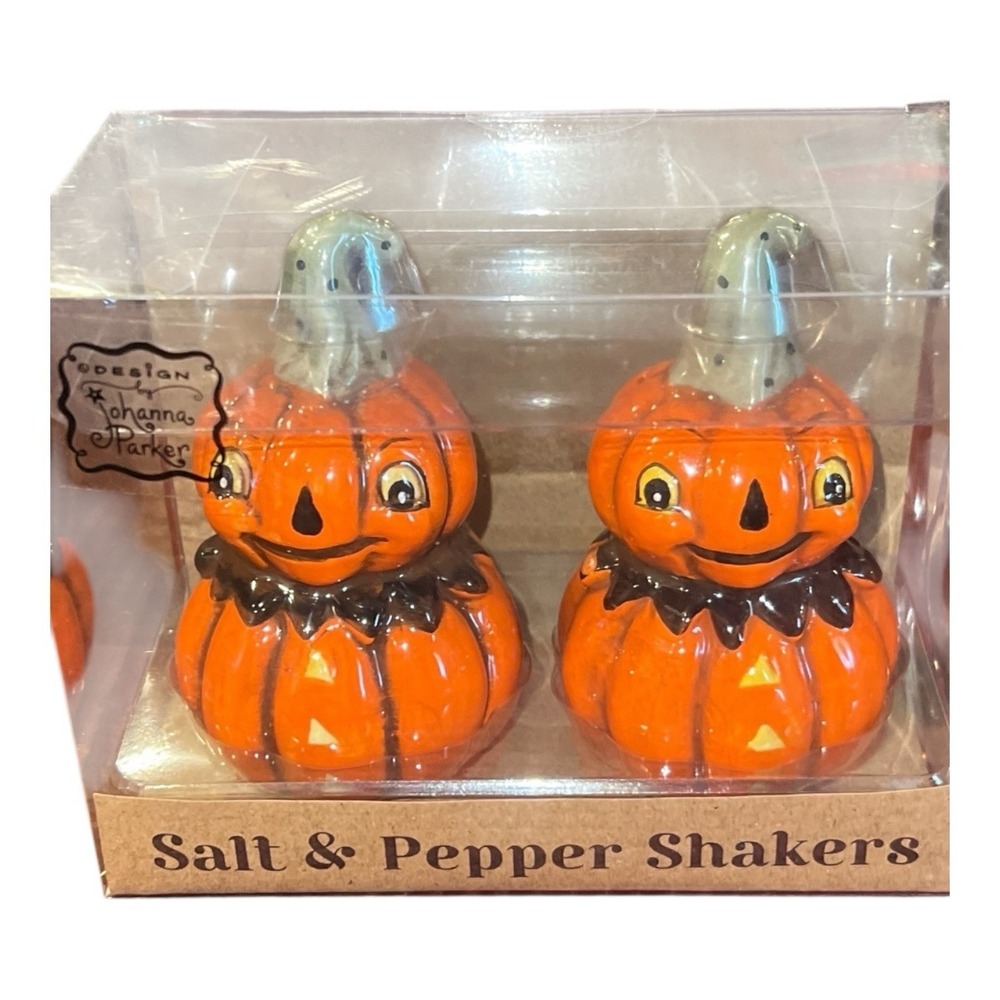 New‎ Johanna Parker Retro Vintage Style Halloween Pumpkin Salt & Pepper Shaker